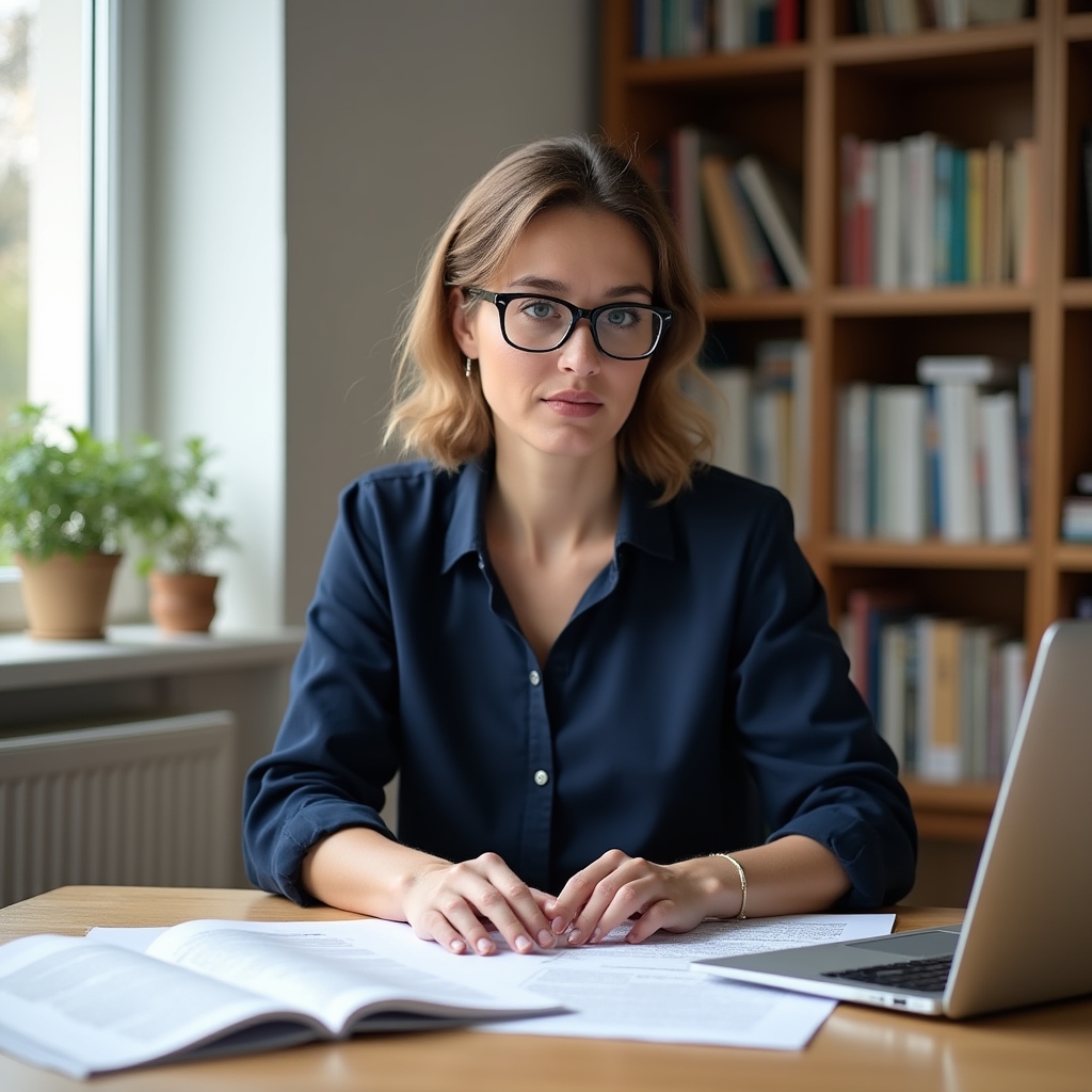 Person studying consumer education materials at a desk