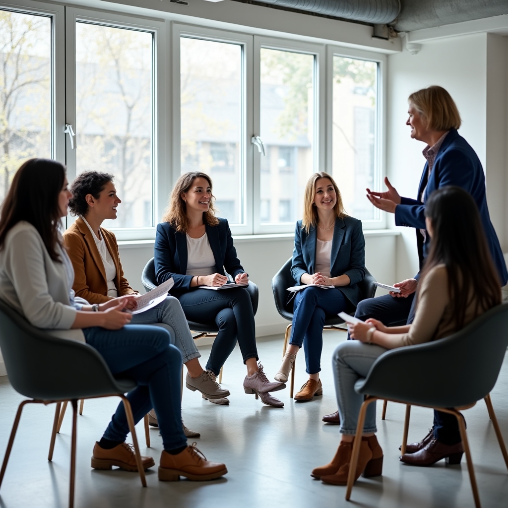 Diverse group of adults engaged in consumer education workshop