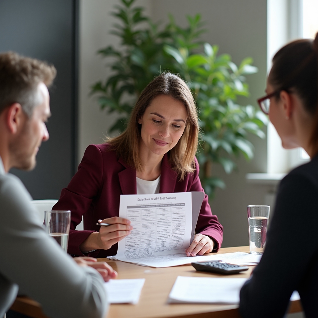 Financial educator explaining loan comparison documents to a small group